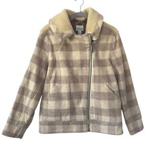 Woolrich Plaid Wool Beige Sherpa Teddy Warm Jacket